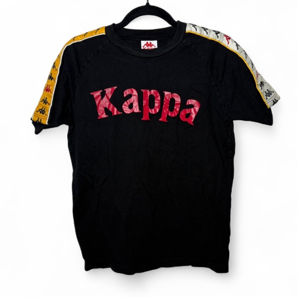 Kappa Logo Tape Sleeve T-Shirt Black Red Yellow Size Small